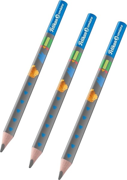 Combino Jumbo Üçgen Kurşun Ilk Kalemim (Mavi Desenli)- 3'lü