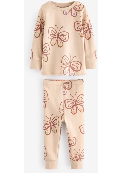 Kız Çocuk Yeni Sezon %100 Pamuk Penye Güzel Kelebek Şanslı Kelebek Temalı Paça Lastikli Pijama Takımı