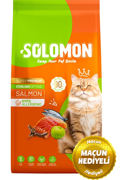 Kısırlaştırılmış Somon'lu Süper Premium Kedi Maması 9 kg Düşük Tahıllı Hipoalerjenik