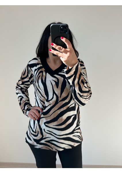 Kadın Büyük Beden Örme Leopar Baskılı BLUZ-BGB77 fiyatları