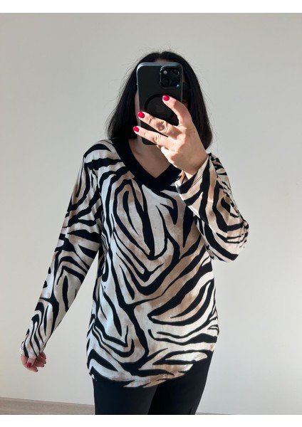 Kadın Büyük Beden Örme Leopar Baskılı BLUZ-BGB77 modelleri