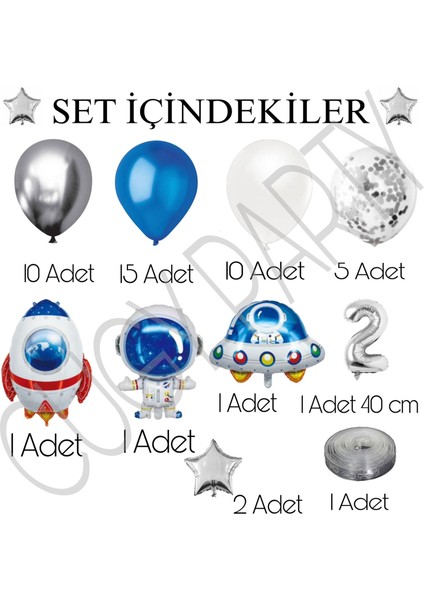 Uzay Konseptli Gümüş Lacivet Renklerinde Doğum Günü Parti Kutlama Seti