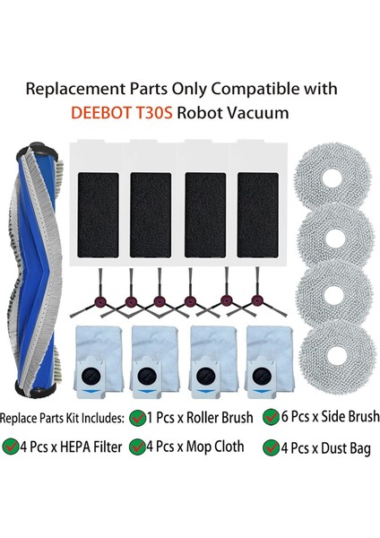 Ecovacs Deebot T30S Robot Süpürge Için Yedek Parçalar Ana Yan Fırça Hepa Filtre Paspas Pedi Toz Torbası Aksesuarları (Yurt Dışından) modelleri