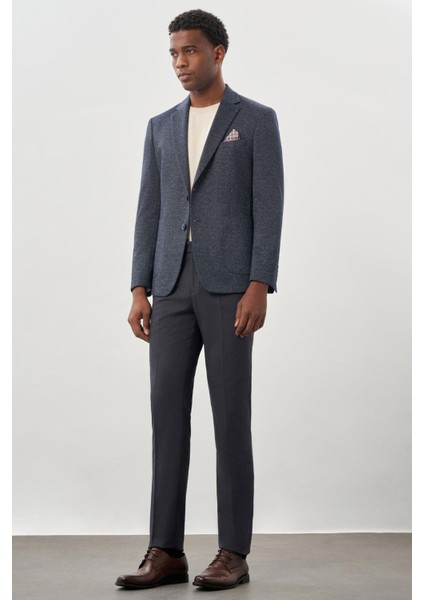 Koyu Lacivert Desenli Örme Mono Yaka Astarsız Esnek 6 Drop Slim Fit Casual Ceket 1002245159 modelleri
