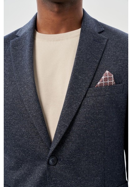 Koyu Lacivert Desenli Örme Mono Yaka Astarsız Esnek 6 Drop Slim Fit Casual Ceket 1002245159 fırsatları