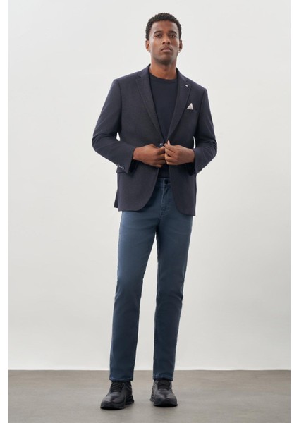 Koyu Lacivert Düz Gabardin Mono Yaka 2 Düğme Esnek 6 Drop Comfort Fit Casual Ceket 1002245165_200