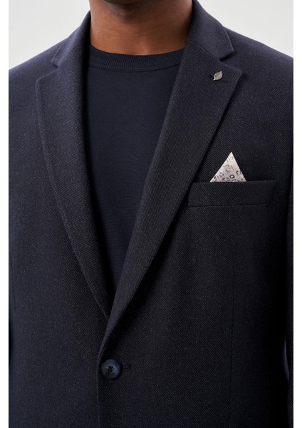 Koyu Lacivert Düz Gabardin Mono Yaka 2 Düğme Esnek 6 Drop Comfort Fit Casual Ceket 1002245165_200