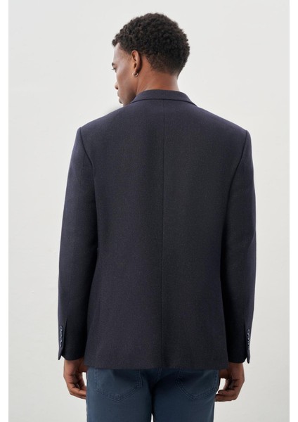 Koyu Lacivert Düz Gabardin Mono Yaka 2 Düğme Esnek 6 Drop Comfort Fit Casual Ceket 1002245165_200