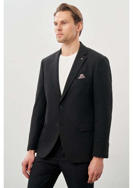 Koyu Antrasit Desenli Örme Mono Yaka Tam Astar Esnek 6 Drop Comfort Fit Casual Ceket 1002245164 modelleri
