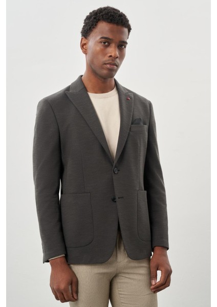 Koyu Haki Örme Kılıç Yaka 6 Drop Slim Fit Ceket 1002245155