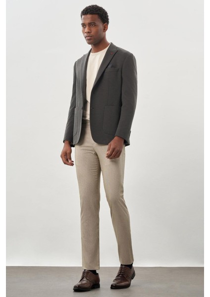 Koyu Haki Örme Kılıç Yaka 6 Drop Slim Fit Ceket 1002245155