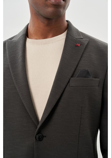 Koyu Haki Örme Kılıç Yaka 6 Drop Slim Fit Ceket 1002245155