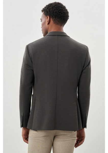 Koyu Haki Örme Kılıç Yaka 6 Drop Slim Fit Ceket 1002245155