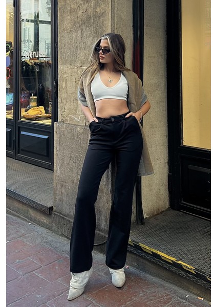 Siyah Pileli Bol Kesim Pantolon fırsatları