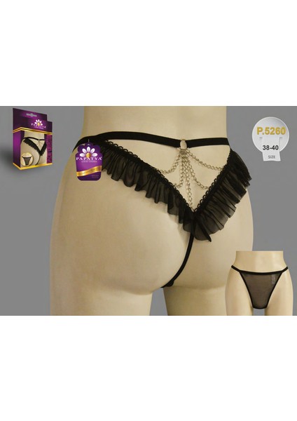 Kadın Siyah Zincir Detaylı String Külot