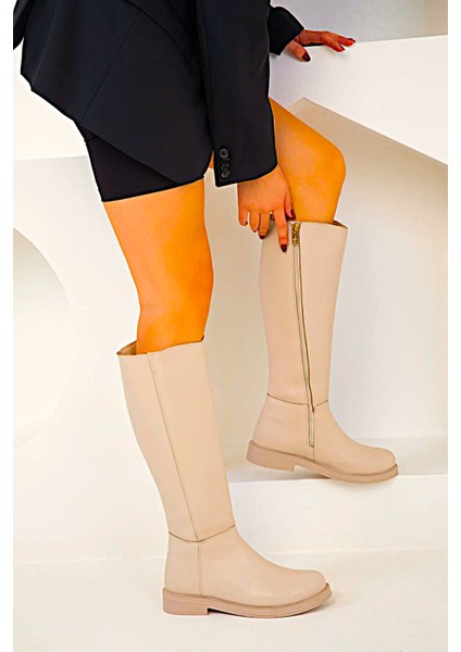 Kafkaslar Düz Kaymaz Taban Nut Renk Bayan Çizme modelleri