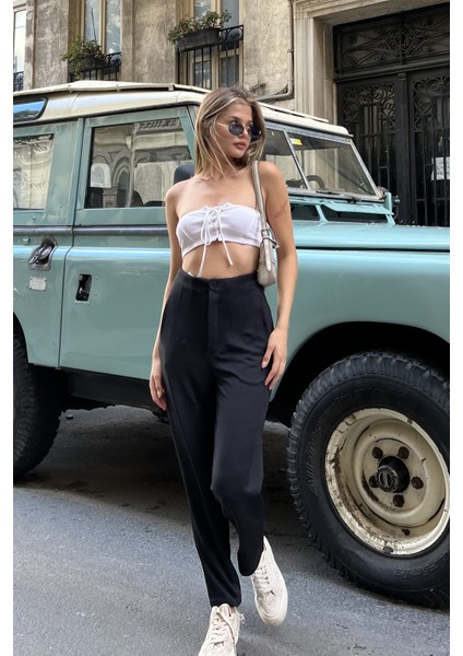 Siyah Pensli Yüksek Bel Krep Pantolon modelleri