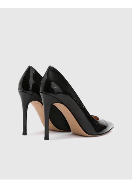 Nelli Hakiki Rugan Deri Kadın Siyah Stiletto