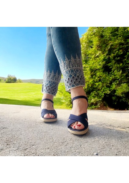 Kadın Günlük Çapraz Keten Hasır Sandalet 3 cm modelleri