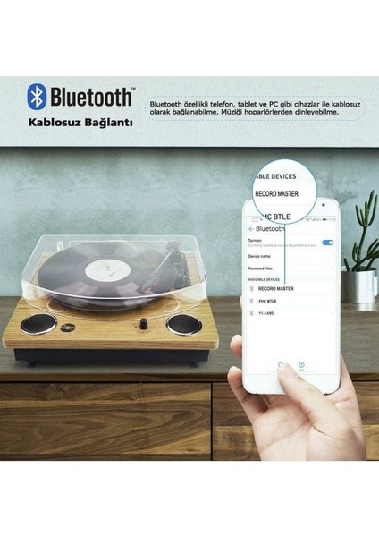 *ücretsiz Kargo Record Master TT249 Retro Pikap Bluetooth + Mp3 Kayıt Özelliği Tüm Plakları Çalabilen Pikap 33, 45, 78 Devir