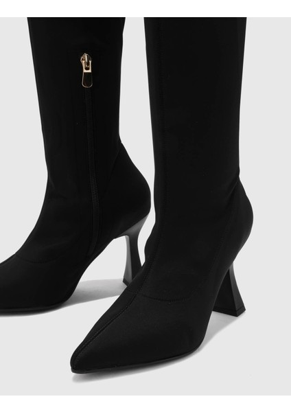 Recife Hakiki Deri Kadın Siyah Streç Topuklu Çizme fiyatları