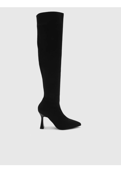 Recife Hakiki Deri Kadın Siyah Streç Topuklu Çizme modelleri