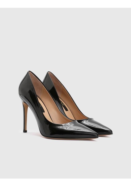 Nelli Hakiki Rugan Deri Kadın Siyah Stiletto