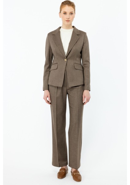 Balık Sırtı Desenli Tek Düğme Ceket Kakao