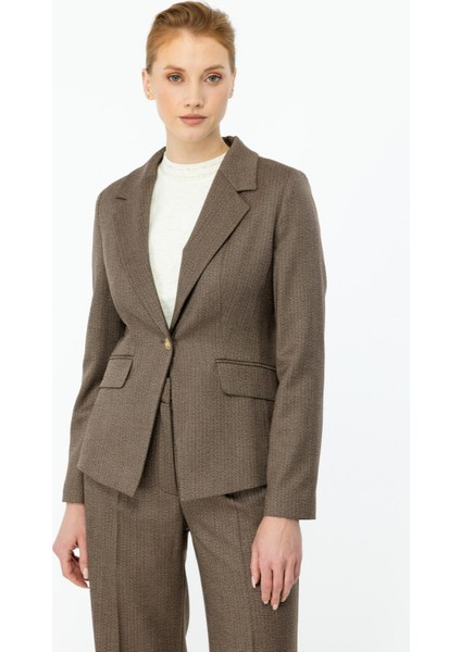 Balık Sırtı Desenli Tek Düğme Ceket Kakao fiyatları