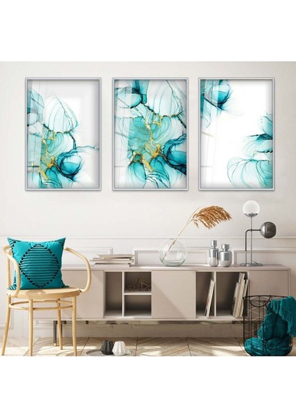 SOYUT DESEN 3'LÜ METAL ÇERÇEVELİ CAM TABLO SETİ