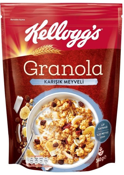 Granola Karışık Meyveli 340 gr x 10 Adet, %45 Yulaf Içerir, Lif Kaynağı, %20 Kurutulmuş Meyve