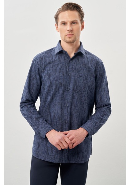 Koyu Lacivert Uzun Kol Cepli Pamuklu Classic Comfort Fit Gömlek 1004245214 modelleri