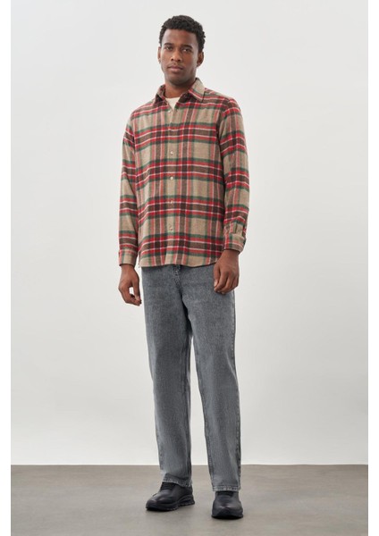 Mürdüm Yünlü Ekose Desen Yumuşak Yaka Cepsiz Uzun Kol Casual Comfort Fit Gömlek 1004245227 fiyatları