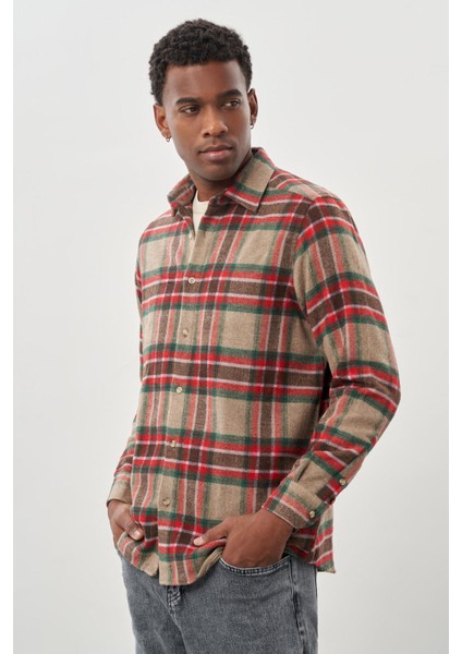 Mürdüm Yünlü Ekose Desen Yumuşak Yaka Cepsiz Uzun Kol Casual Comfort Fit Gömlek 1004245227 modelleri