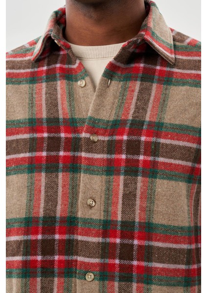 Mürdüm Yünlü Ekose Desen Yumuşak Yaka Cepsiz Uzun Kol Casual Comfort Fit Gömlek 1004245227 fırsatları