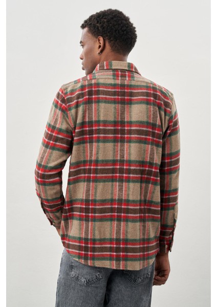 Mürdüm Yünlü Ekose Desen Yumuşak Yaka Cepsiz Uzun Kol Casual Comfort Fit Gömlek 1004245227 indirimleri