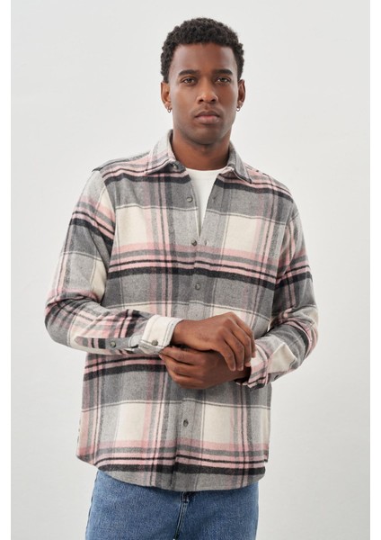 Bordo Yünlü Ekose Desen Yumuşak Yaka Cepsiz Uzun Kol Casual Comfort Fit Gömlek 1004245227 modelleri