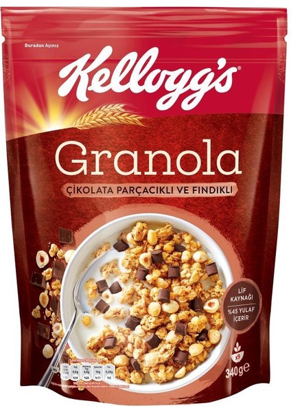 Çikolata Parçacıklı&fındıklı Granola 340 gr x 10 Adet,%44 Yulaf Içerir, Lif Kaynağı