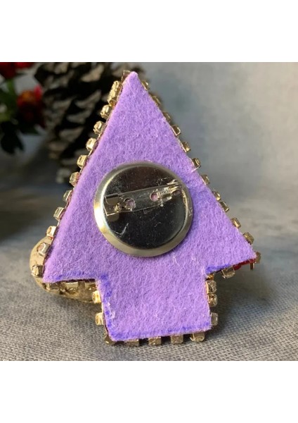 El Yapımı Keçe Kırmızı Yılbaşı Ağacı Broş - 6 x 7 cm
