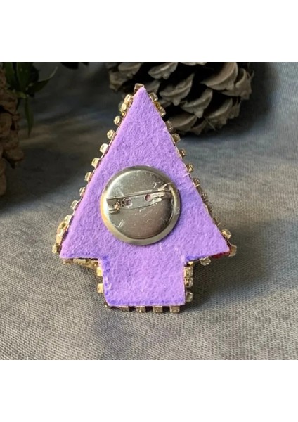 El Yapımı Keçe Kırmızı Yılbaşı Ağacı Broş - 6 x 7 cm
