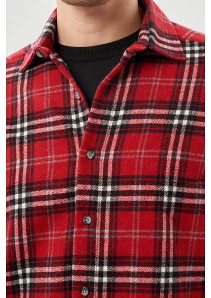 Bordo Yünlü Ekose Desen Yumuşak Yaka Cepsiz Uzun Kol Casual Comfort Fit Gömlek 1004245227 fırsatları
