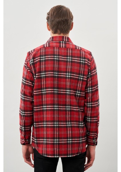 Bordo Yünlü Ekose Desen Yumuşak Yaka Cepsiz Uzun Kol Casual Comfort Fit Gömlek 1004245227 indirimleri