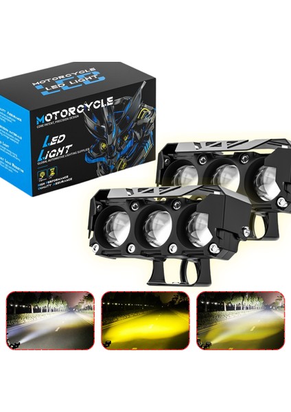 Motosiklet Scooter Sis Farı 3 Mod Beyaz Sarı Metal Kasa 12V/24V led ışık
