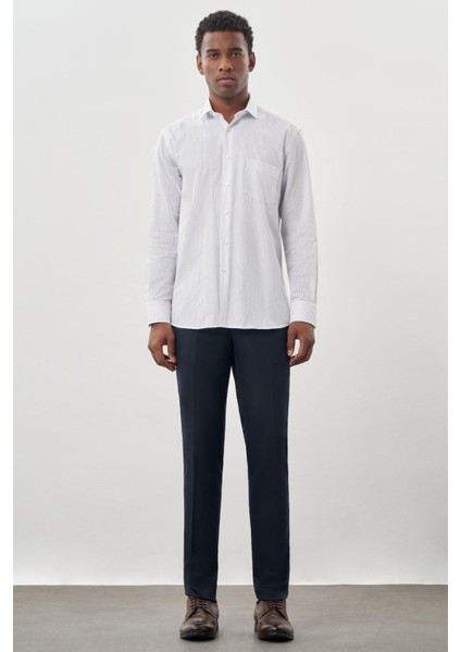 Beyaz Uzun Kol Desen İtalyan Yaka Cepli Pamuklu Classic Comfort Fit Gömlek 1004245185 fiyatları
