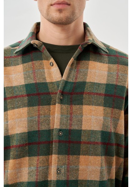 Camel Yünlü Ekose Desen Yumuşak Yaka Cepsiz Uzun Kol Casual Comfort Fit Gömlek 1004245227 fırsatları
