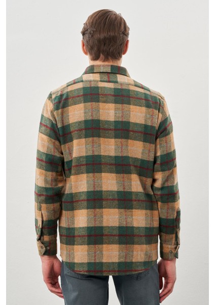 Camel Yünlü Ekose Desen Yumuşak Yaka Cepsiz Uzun Kol Casual Comfort Fit Gömlek 1004245227 indirimleri