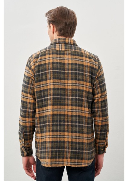 Hardal Yünlü Ekose Desen Yumuşak Yaka Cepsiz Uzun Kol Casual Comfort Fit Gömlek 1004245227 indirimleri