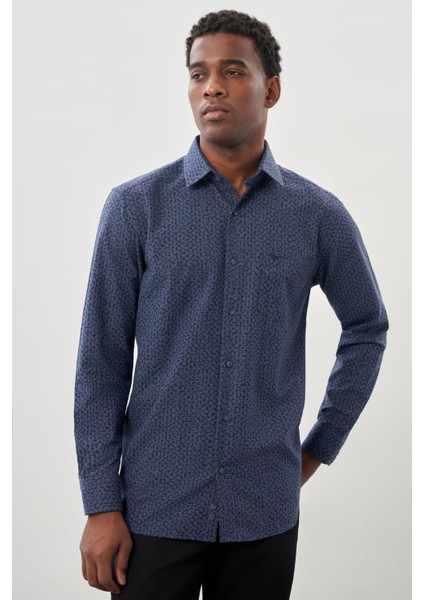 Koyu Lacivert Uzun Kol Cepli Pamuklu Classic Comfort Fit Gömlek 1004245215 modelleri