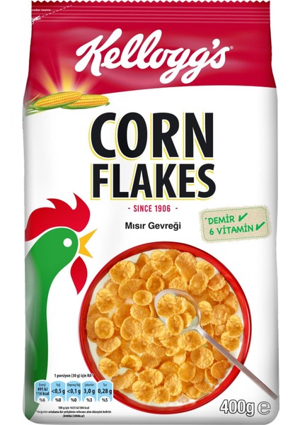 Corn Flakes Kahvaltılık Mısır Gevreği 400 gr x 10 Adet, Lif Kaynağı, Demir ve 6 Vitamin Içerir