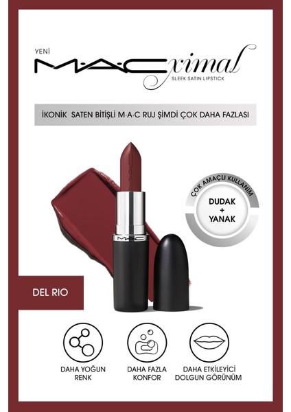 Macximal Sleek Satin Lipstick Ikonik Saten Bitişli Ruj-del Rıo 3.5gm